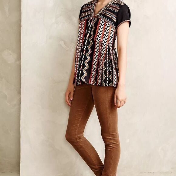 Anthropologie Tops - Anthropologie Ranna Gill Western Aztec Boho Embroidered Blouse